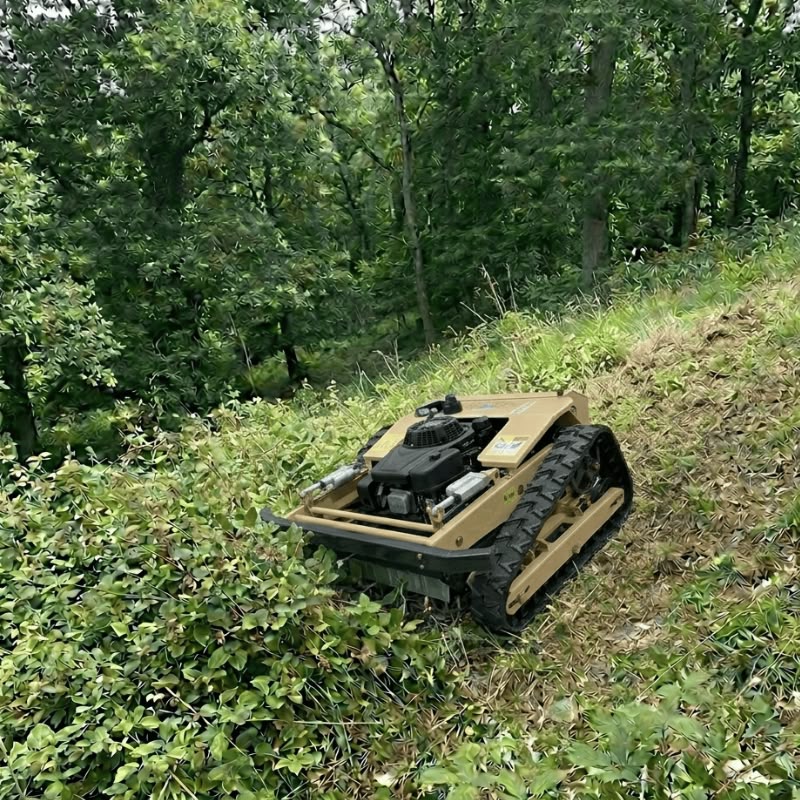 Débroussailleuse à chenilles télécommandée sur une pente raide par Green Line Solutions